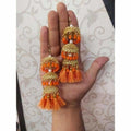 MS Fashion India Gold Color Orange Pearls And Silk Threads Hanging Jhumka Earrings | Grocsy