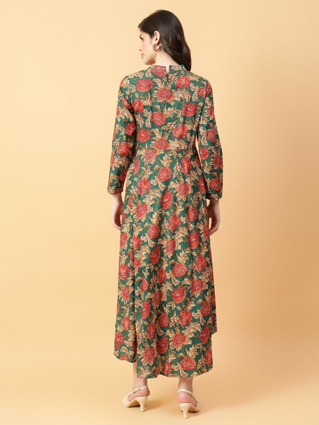 Joban Fashion Green Cotton Printed & Hand Work Dress | Grocsy