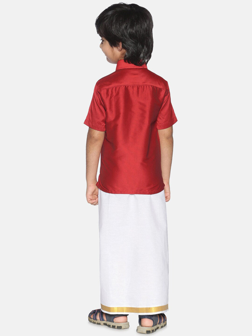 Sethukrishna Boys Red & White Shirt With Veshti Set | Grocsy