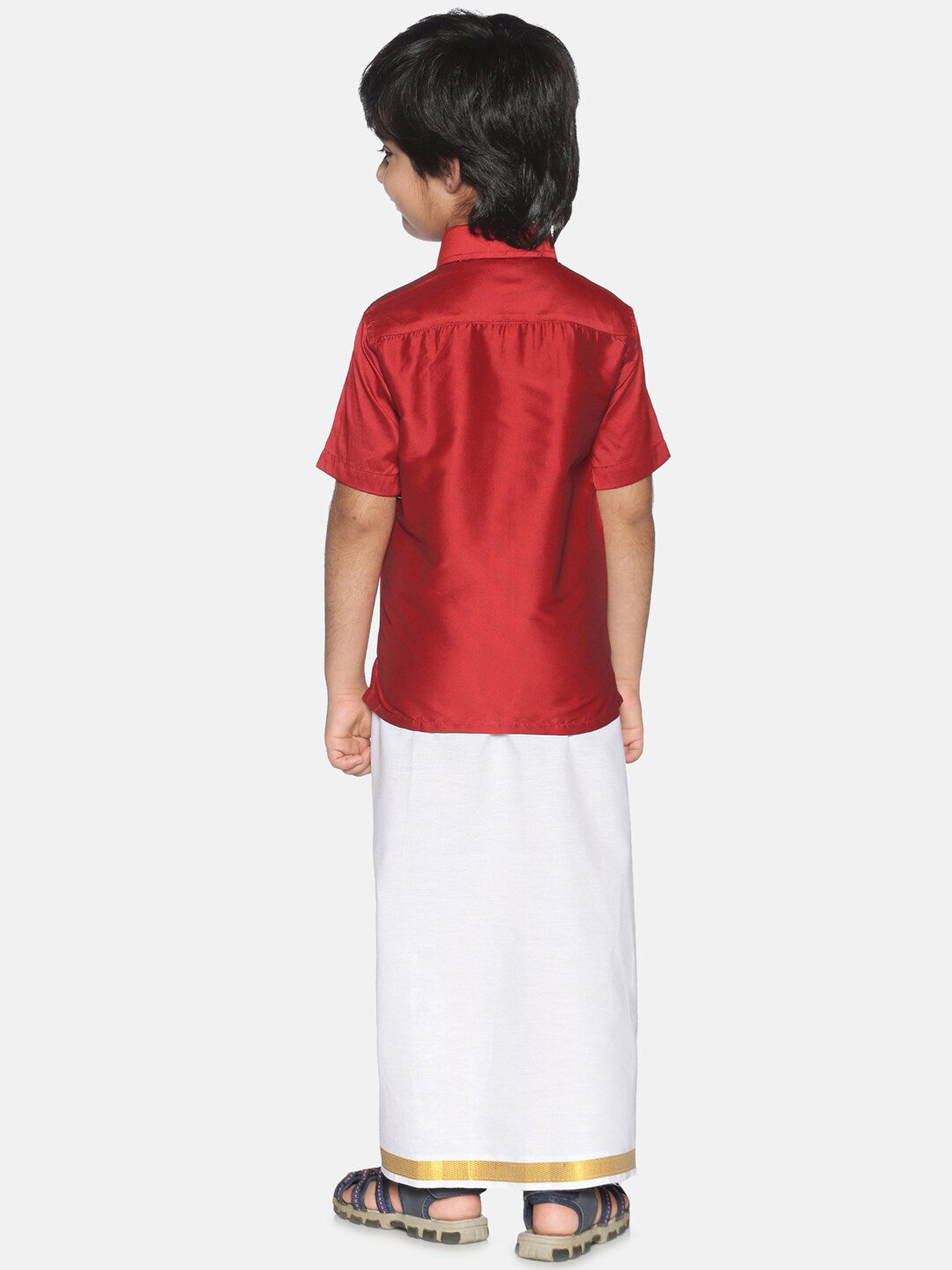 Sethukrishna Boys Red & White Shirt With Veshti Set | Grocsy