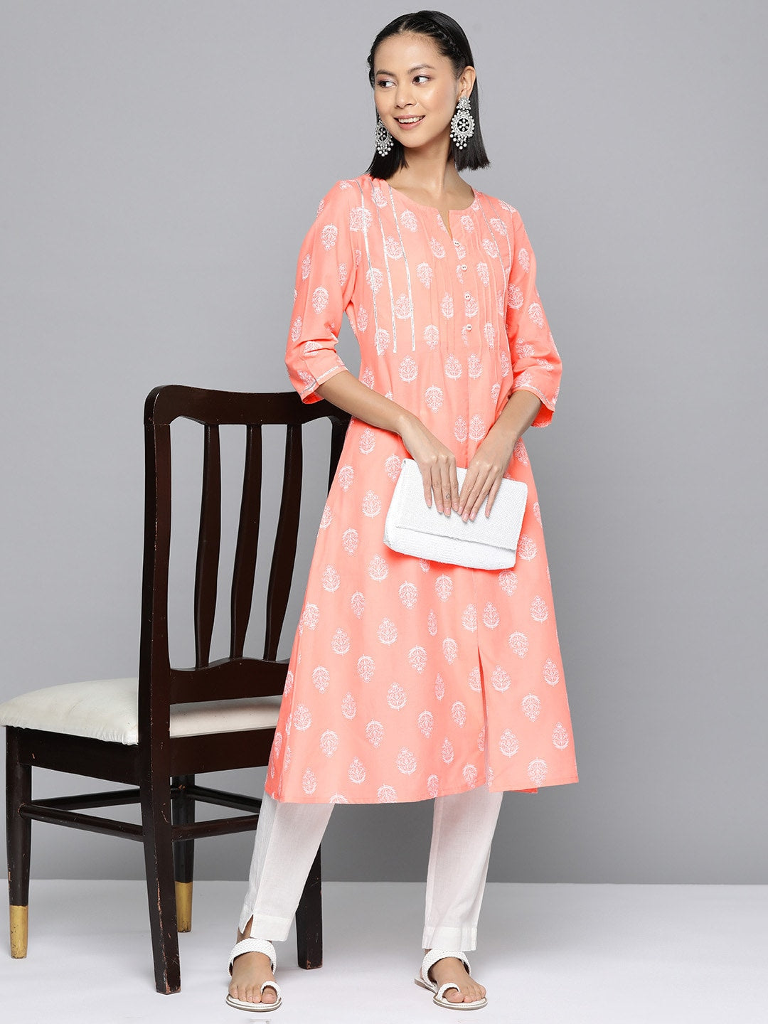 HERE&NOW Ethnic Motifs Printed A-Line Kurta | Grocsy