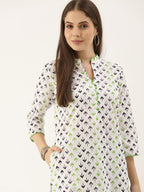 Sangria Women White Printed Pure Cotton Kurta with Trousers | Grocsy