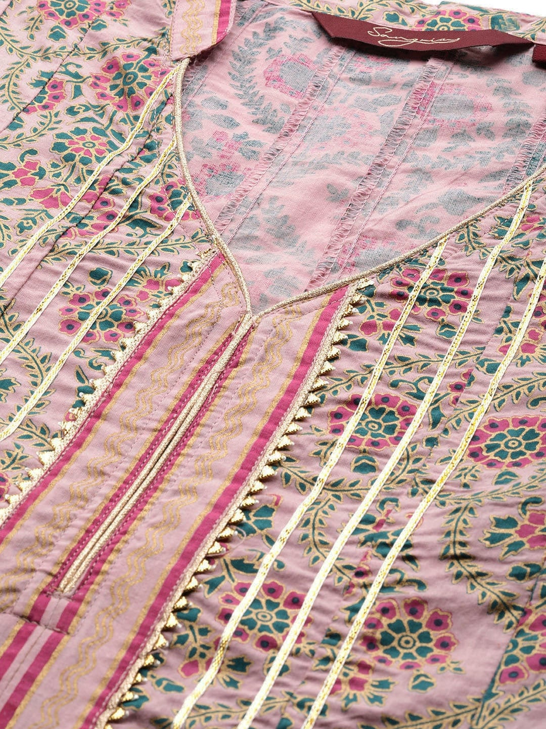 Sangria Women Pink & Green Ethnic Print Anarkali Kurta | Grocsy