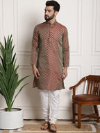 Sojanya Men Maroon & Off-White Woven Design Kurta with Churidar | Grocsy