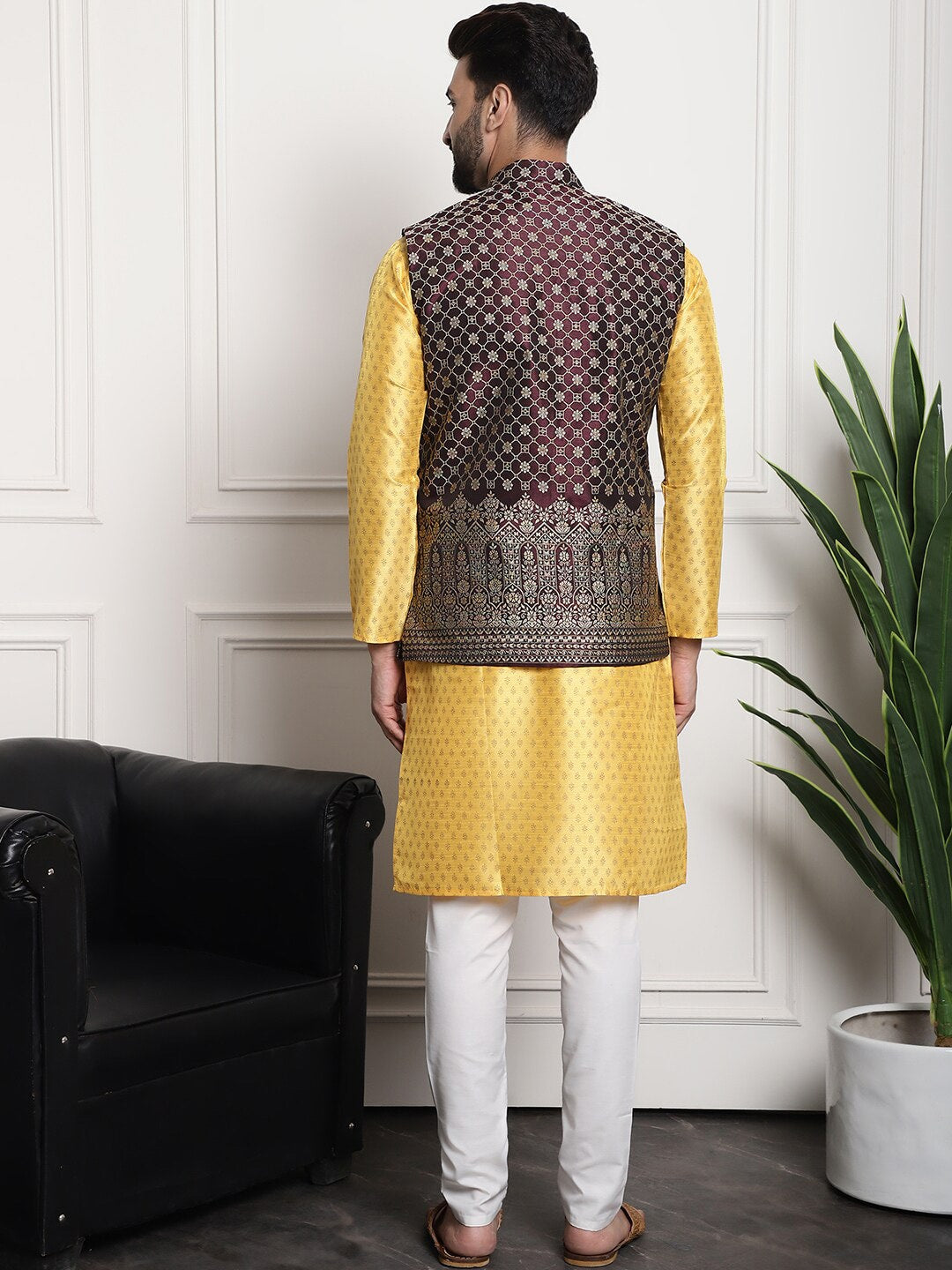 Sojanya Ethnic Motifs Printed Regular Kurta & Pyjamas With Nehru Jacket | Grocsy