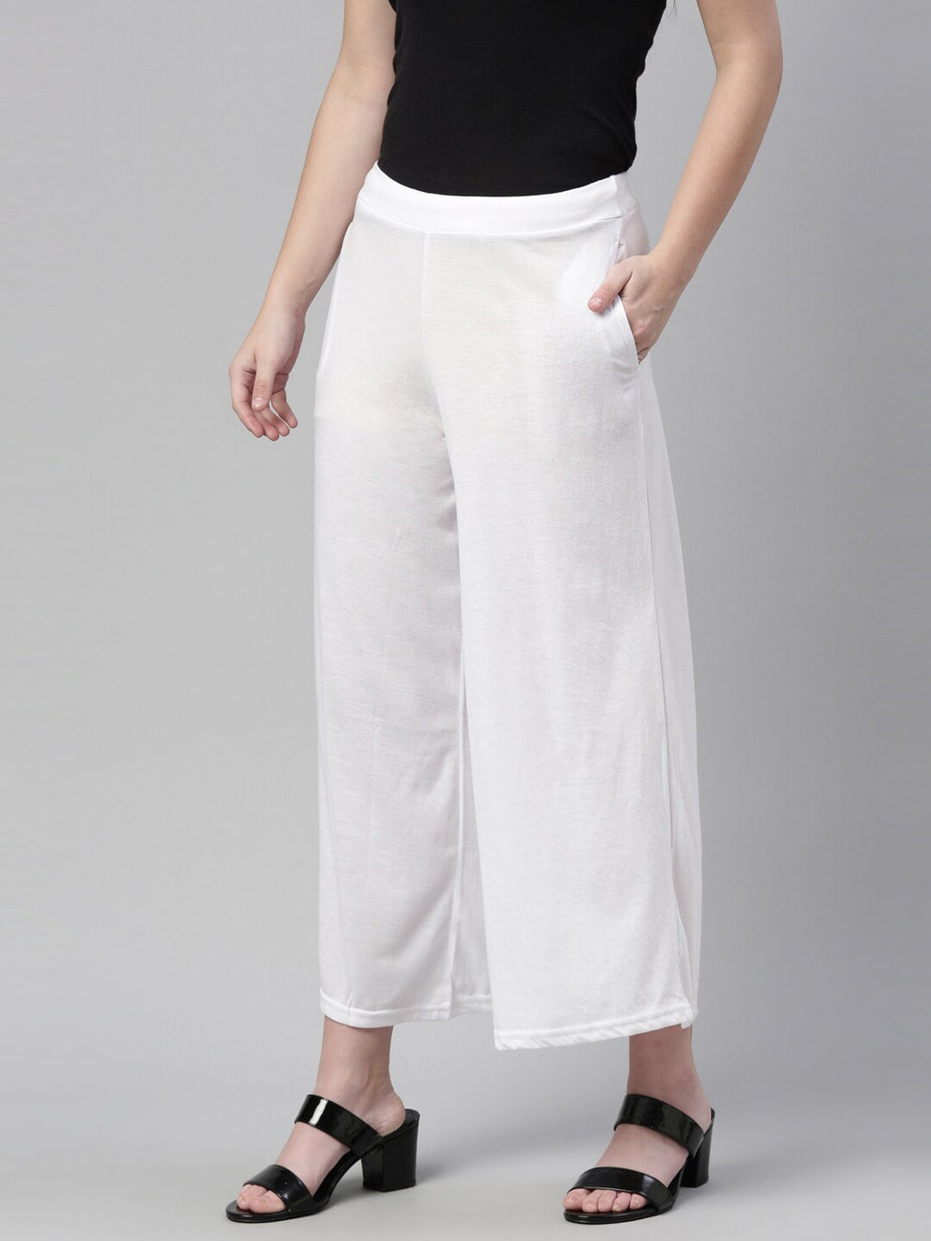 Souchii White Knitted Ethnic Palazzos | Grocsy