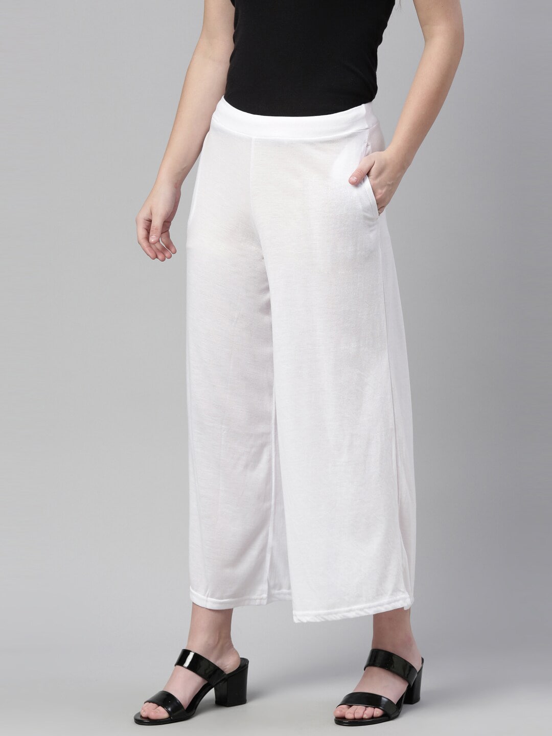 Souchii White Knitted Ethnic Palazzos | Grocsy
