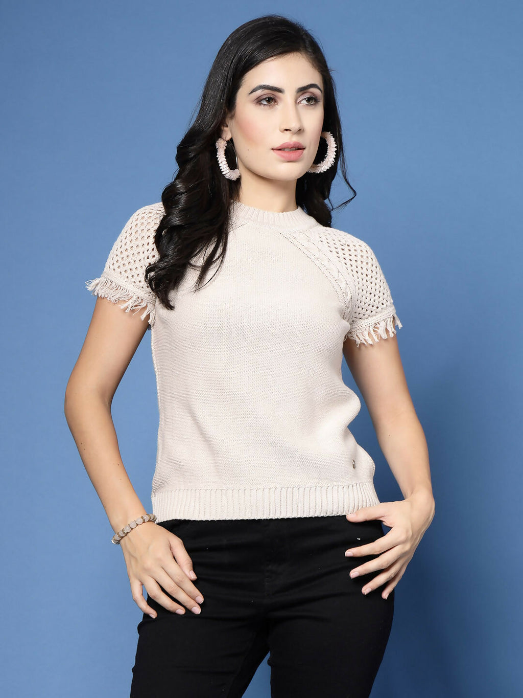 Women Winter Beige Cotton Pullover - Wool Trees | Grocsy