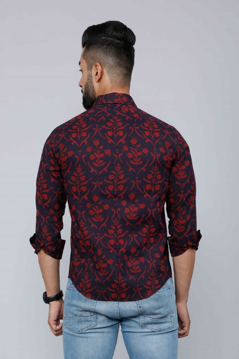 Miravan Men's Maroon Floral Printed Casual Full Sleeves Cotton Shirt | Grocsy