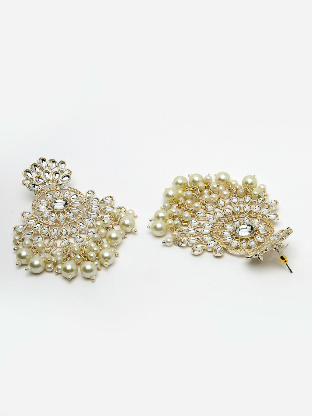 NVR Women Gold-Polished Kundan Chandbali Earrings | Grocsy