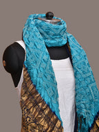 Dark Blue and Blue Bandhani Kanchipuram Silk Handloom Dupatta with Border Design - Global Threads | Grocsy