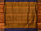 Dark Blue and Mustard Narayanpet Silk Handloom Saree with Checks Design No Blouse - Global Threads | Grocsy