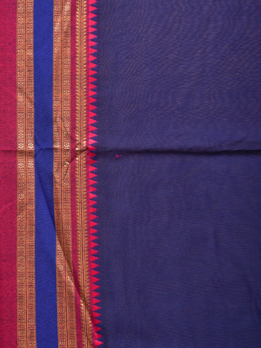 Dark Blue and Pink Bamboo Cotton Plain Saree with Strips Pallu Design No Blouse - Global Threads | Grocsy