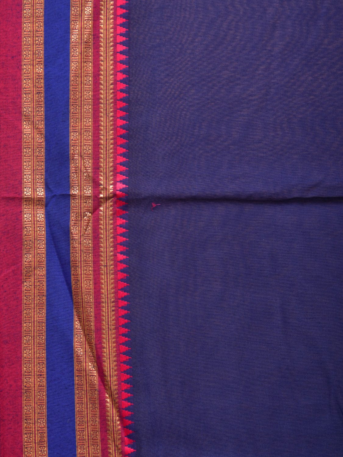 Dark Blue and Pink Bamboo Cotton Plain Saree with Strips Pallu Design No Blouse - Global Threads | Grocsy