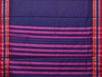 Dark Blue and Pink Bamboo Cotton Plain Saree with Strips Pallu Design No Blouse - Global Threads | Grocsy