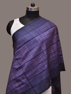 Dark Blue and Pink Shibori Silk Handloom Stole with Checks Design - Global Threads | Grocsy