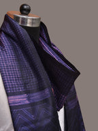 Dark Blue and Pink Shibori Silk Handloom Stole with Checks Design - Global Threads | Grocsy
