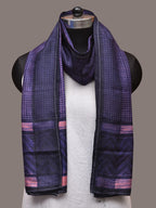Dark Blue and Pink Shibori Silk Handloom Stole with Checks Design - Global Threads | Grocsy