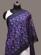 Dark Blue and Pink Shibori Silk Handloom Stole with Zig-Zag Design - Global Threads | Grocsy