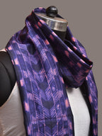 Dark Blue and Pink Shibori Silk Handloom Stole with Zig-Zag Design - Global Threads | Grocsy