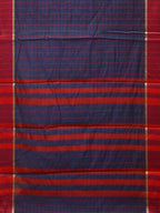 Dark Blue and Red Bamboo Cotton Saree with Big Checks Design No Blouse - Global Threads | Grocsy