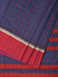 Dark Blue and Red Bamboo Cotton Saree with Big Checks Design No Blouse - Global Threads | Grocsy