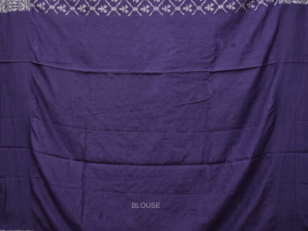 Dark Blue Cut Work Tussar Cotton Handloom Saree with All Over Jamdani Style Design - Global Threads | Grocsy