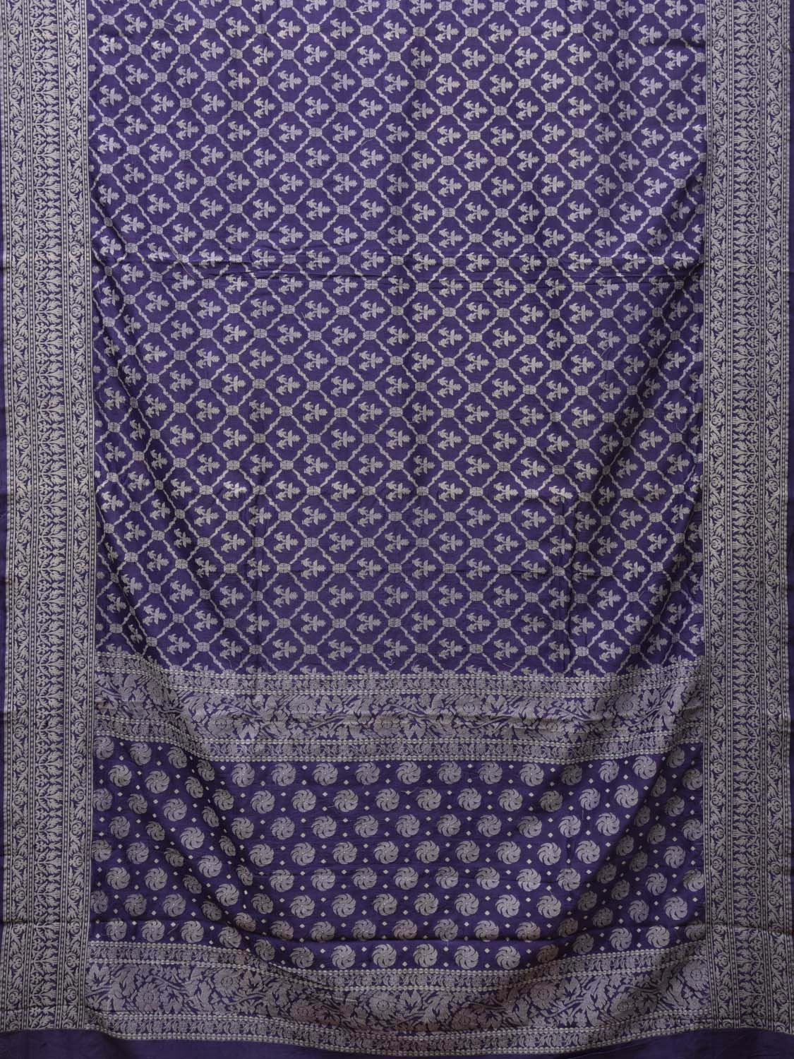 Dark Blue Cut Work Tussar Cotton Handloom Saree with All Over Jamdani Style Design - Global Threads | Grocsy