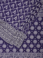 Dark Blue Cut Work Tussar Cotton Handloom Saree with All Over Jamdani Style Design - Global Threads | Grocsy