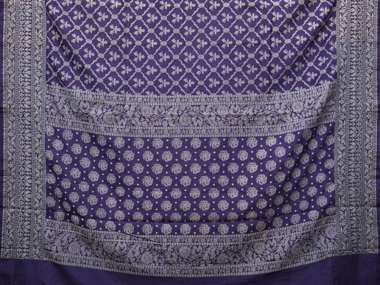 Dark Blue Cut Work Tussar Cotton Handloom Saree with All Over Jamdani Style Design - Global Threads | Grocsy