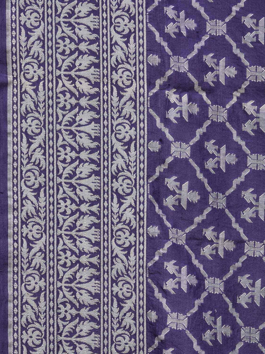 Dark Blue Cut Work Tussar Cotton Handloom Saree with All Over Jamdani Style Design - Global Threads | Grocsy