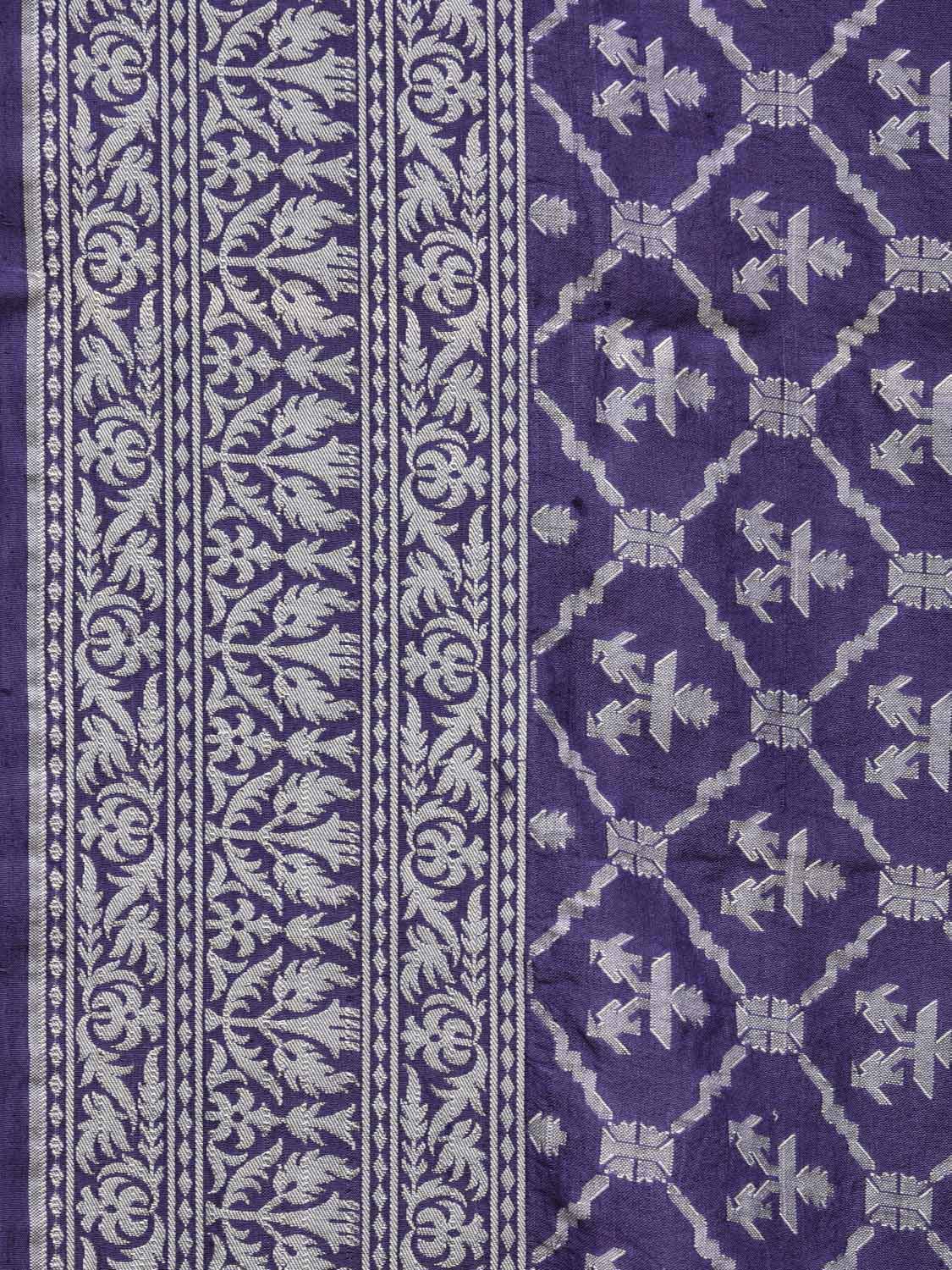 Dark Blue Cut Work Tussar Cotton Handloom Saree with All Over Jamdani Style Design - Global Threads | Grocsy