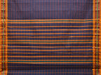 Dark Blue Narayanpet Cotton Handloom Saree with Strips Design No Blouse - Global Threads | Grocsy