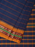 Dark Blue Narayanpet Cotton Handloom Saree with Strips Design No Blouse - Global Threads | Grocsy