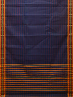 Dark Blue Narayanpet Cotton Handloom Saree with Strips Design No Blouse - Global Threads | Grocsy