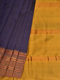Dark Blue Narayanpet Silk Handloom Saree with Checks Design No Blouse - Global Threads | Grocsy