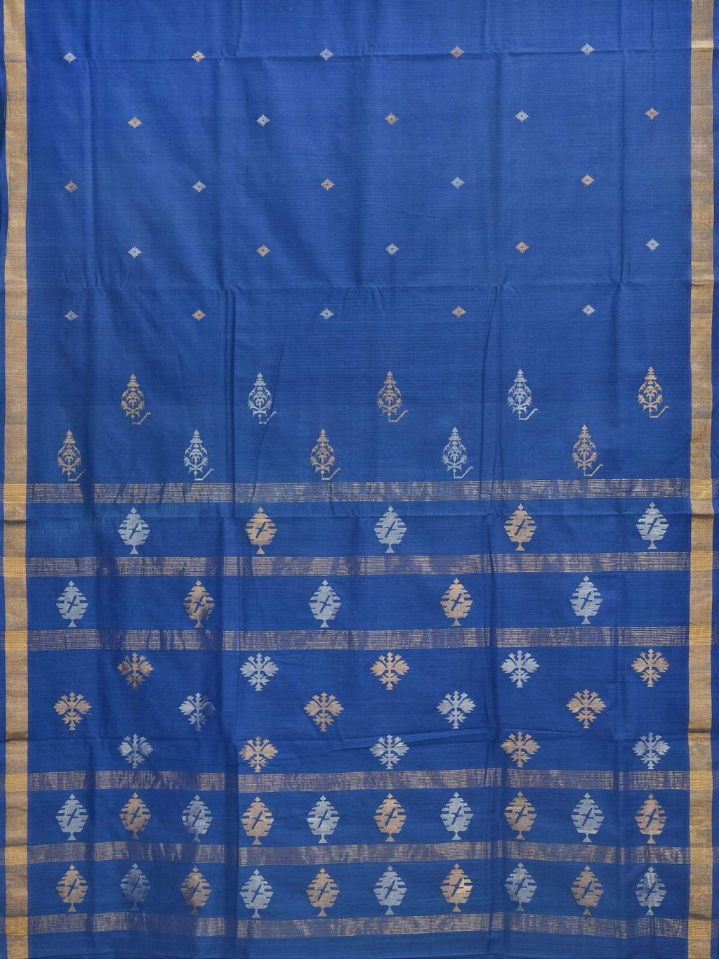 Dark Blue Uppada Cotton Handloom Saree with Assorted Buta Pallu Design - Global Threads | Grocsy