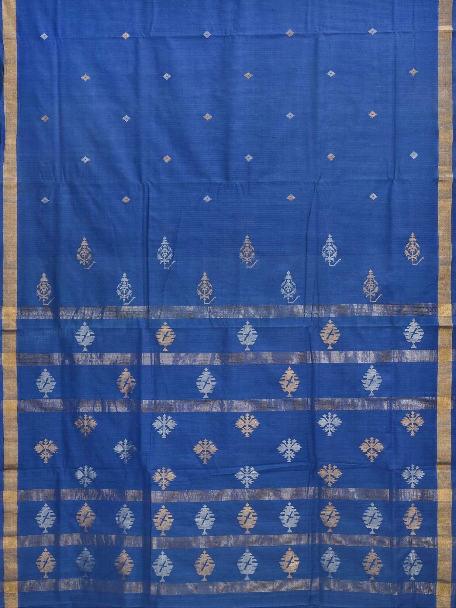 Dark Blue Uppada Cotton Handloom Saree with Assorted Buta Pallu Design - Global Threads | Grocsy