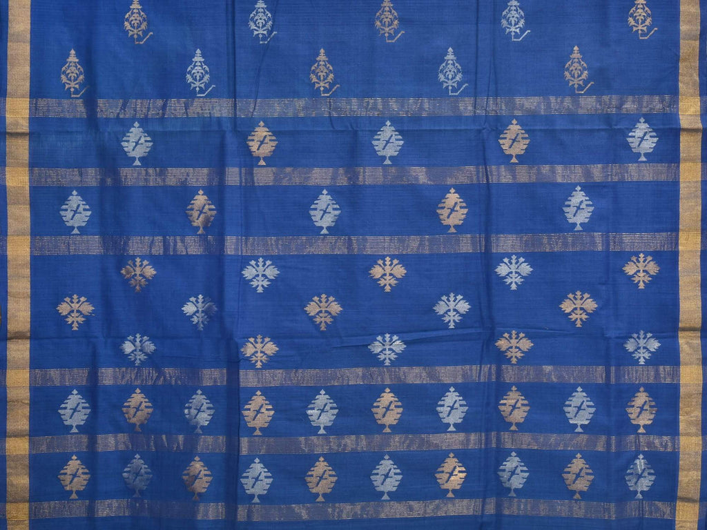 Dark Blue Uppada Cotton Handloom Saree with Assorted Buta Pallu Design - Global Threads | Grocsy