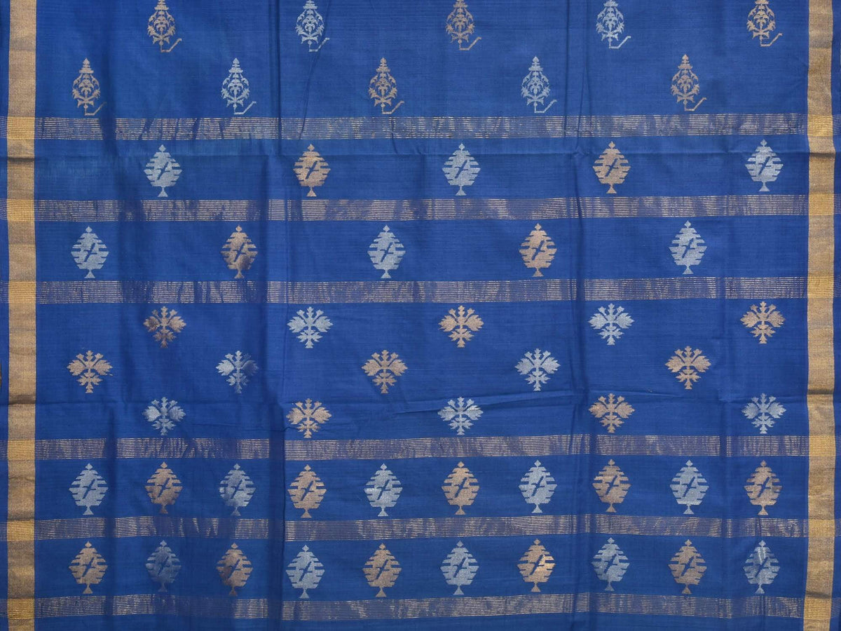 Dark Blue Uppada Cotton Handloom Saree with Assorted Buta Pallu Design - Global Threads | Grocsy