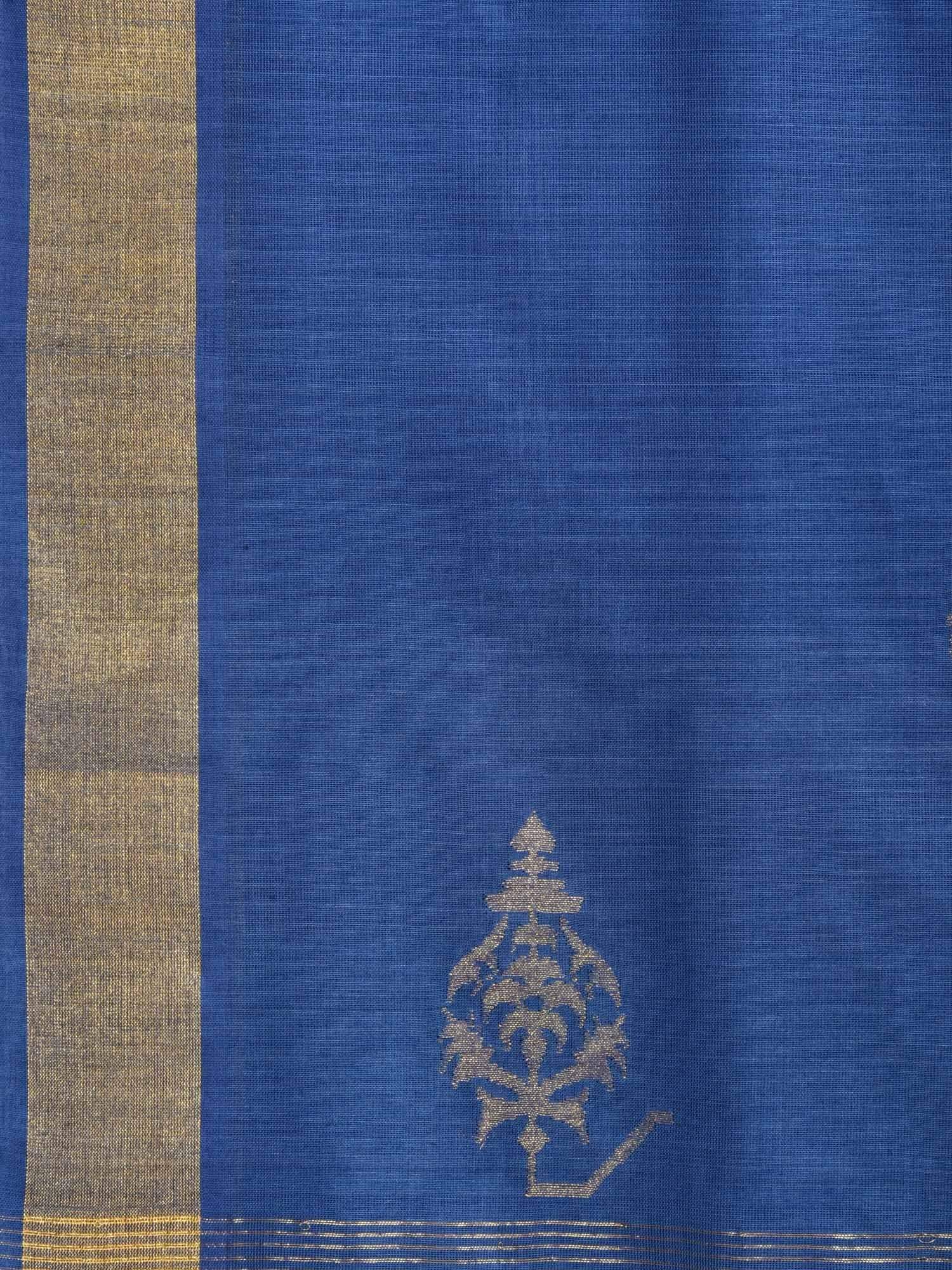 Dark Blue Uppada Cotton Handloom Saree with Assorted Buta Pallu Design - Global Threads | Grocsy