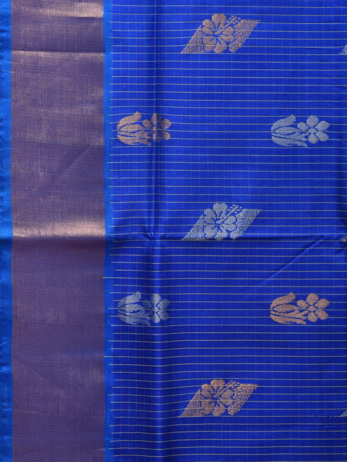 Dark Blue Uppada Silk Handloom Saree with Body Buta and Checks Design - Global Threads | Grocsy
