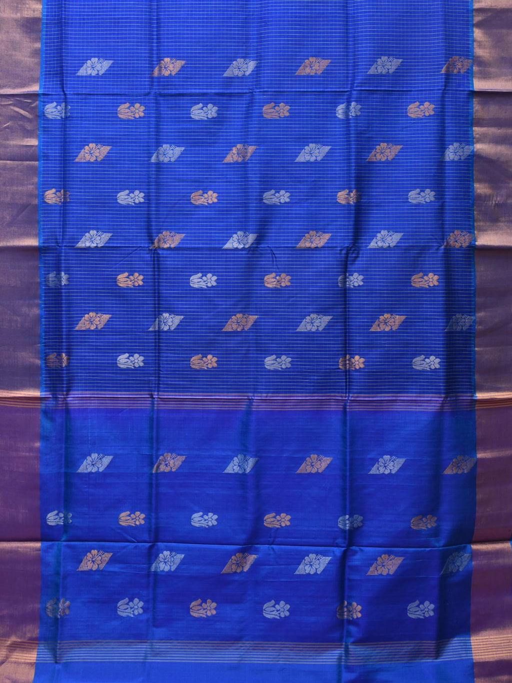 Dark Blue Uppada Silk Handloom Saree with Body Buta and Checks Design - Global Threads | Grocsy