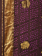 Dark Brown Bandhani Kanchipuram Silk Handloom Saree with Mango Pallu Design - Global Threads | Grocsy