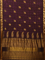 Dark Brown Bandhani Kanchipuram Silk Handloom Saree with Mango Pallu Design - Global Threads | Grocsy