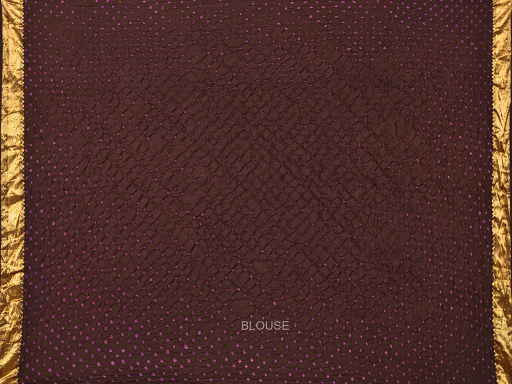 Dark Brown Bandhani Kanchipuram Silk Handloom Saree with Mango Pallu Design - Global Threads | Grocsy