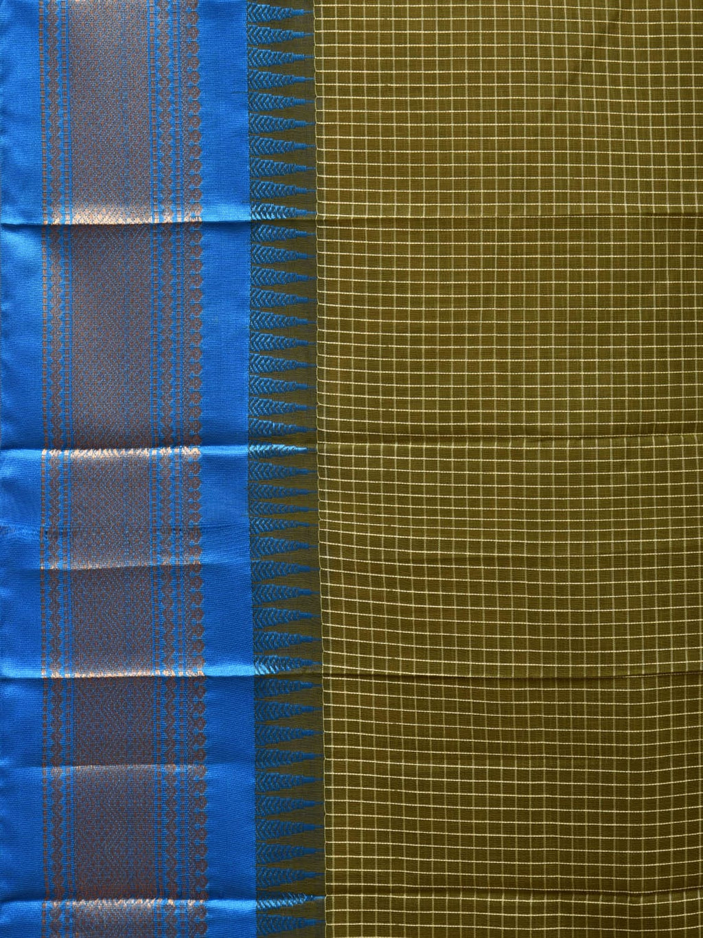 Dark Green and Blue Gadwal Cotton Plain Saree with Checks and Pallu Design No Blouse - Global Threads | Grocsy