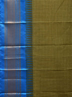 Dark Green and Blue Gadwal Cotton Plain Saree with Checks and Pallu Design No Blouse - Global Threads | Grocsy