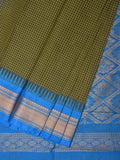Dark Green and Blue Gadwal Cotton Plain Saree with Checks and Pallu Design No Blouse - Global Threads | Grocsy