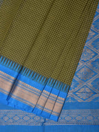 Dark Green and Blue Gadwal Cotton Plain Saree with Checks and Pallu Design No Blouse - Global Threads | Grocsy
